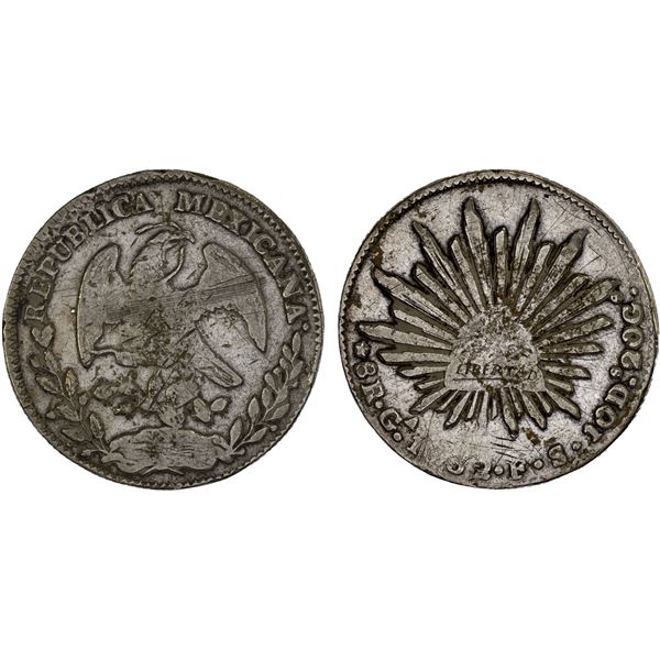 MEXICO: Republic, AR 8 reales (26.56g), Guadalajara, 1832-Ga, F-VF