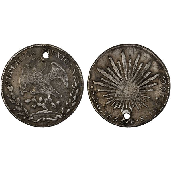 MEXICO: Republic, AR 8 reales (26.39g), Guadalajara, 1833-Ga, F-VF