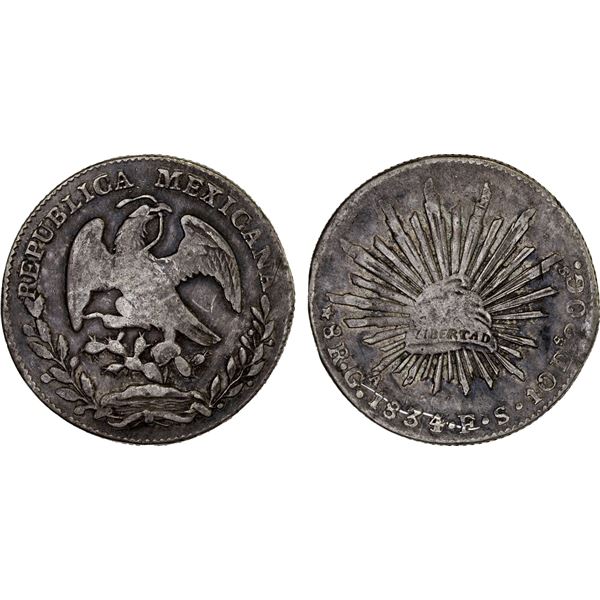 MEXICO: Republic, AR 8 reales (26.84g), Guadalajara, 1834/3-Ga, F-VF