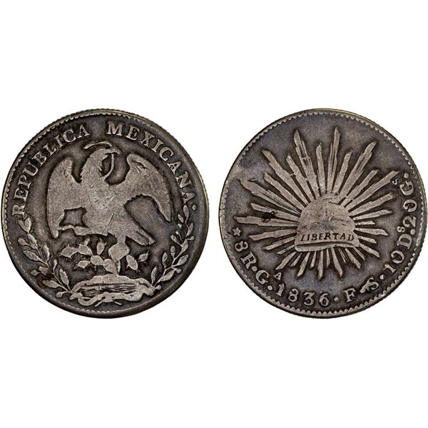 MEXICO: Republic, AR 8 reales (26.36g), Guadalajara, 1836-Ga, VG