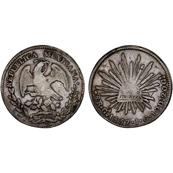 MEXICO: Republic, AR 8 reales (26.50g), Guadalajara, 1837-Ga, VG-F