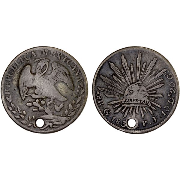 MEXICO: Republic, AR 8 reales (26.12g), Guanajuato, 183x-Go, VG