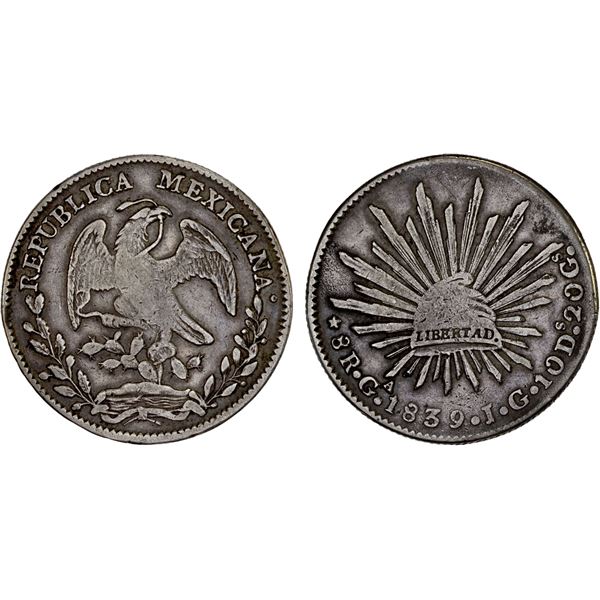 MEXICO: Republic, AR 8 reales (26.7g), Guadalajara, 1839-Ga, Fine