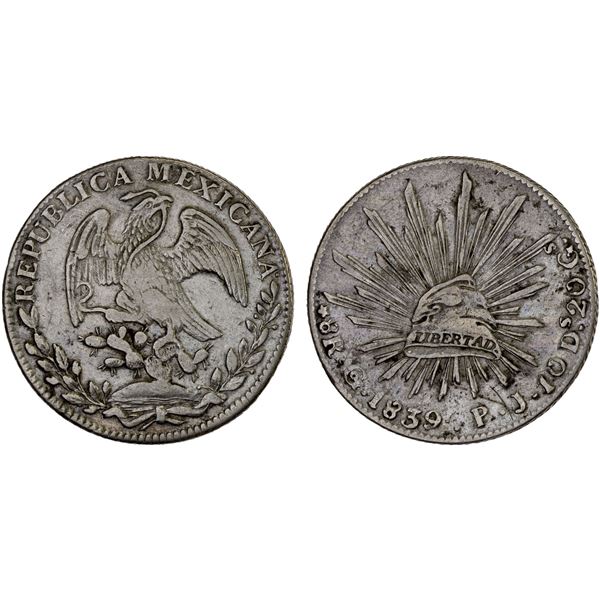 MEXICO: Republic, AR 8 reales (27.05g), Guanajuato, 1839/8-Go, Choice VF
