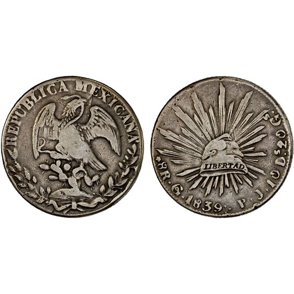 MEXICO: Republic, AR 8 reales (26.73g), Guanajuato, 1839-Go, VG-F