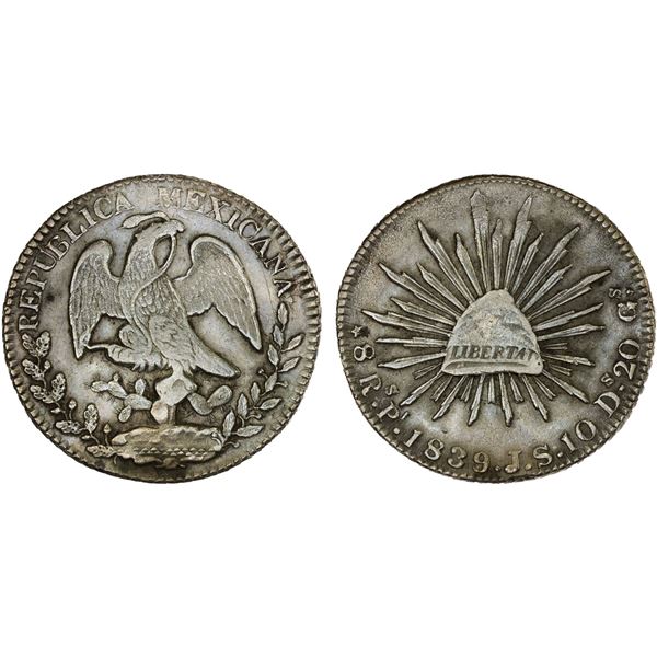 MEXICO: Republic, AR 8 reales (26.98g), San Luis Potosi, 1839-Pi, XF