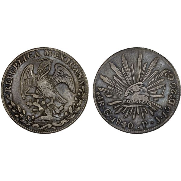 MEXICO: Republic, AR 8 reales (26.71g), Guanajuato, 1840/30-Go, Fine