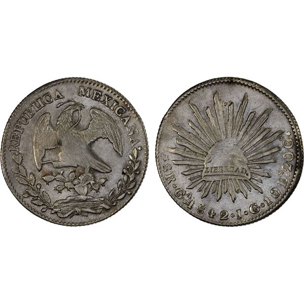 MEXICO: Republic, AR 8 reales (26.96g), Guadalajara, 1842-Ga, XF
