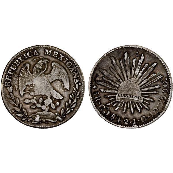 MEXICO: Republic, AR 8 reales (26.76g), Guadalajara, 1842-Ga, F-VF