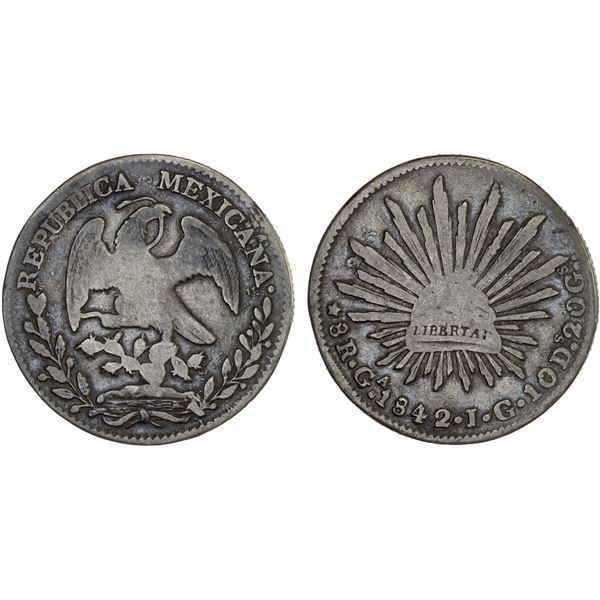 MEXICO: Republic, AR 8 reales (26.39g), Guadalajara, 1842/1-Ga, VG