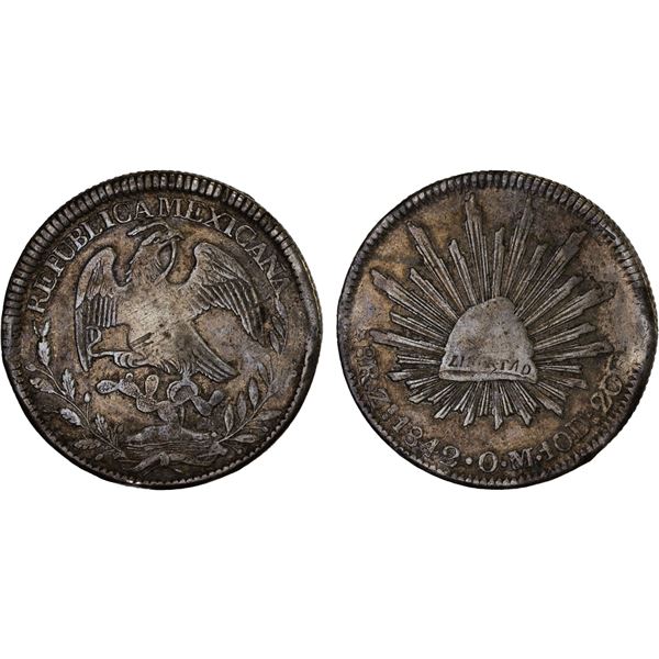 MEXICO: Republic, AR 8 reales (26.76g), Zacatecas, 1842-Zs, Choice VF