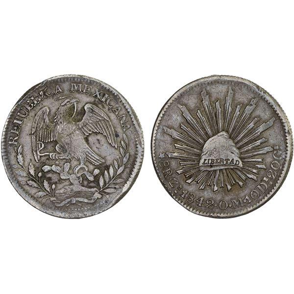 MEXICO: Republic, AR 8 reales (27.04g), Zacatecas, 1842-Zs, VF