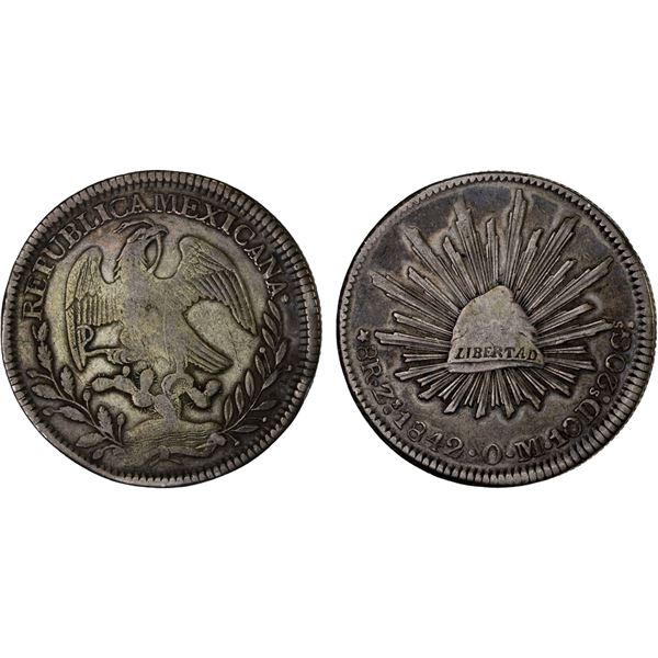 MEXICO: Republic, AR 8 reales (26.69g), Zacatecas, 1842-Zs, F-VF