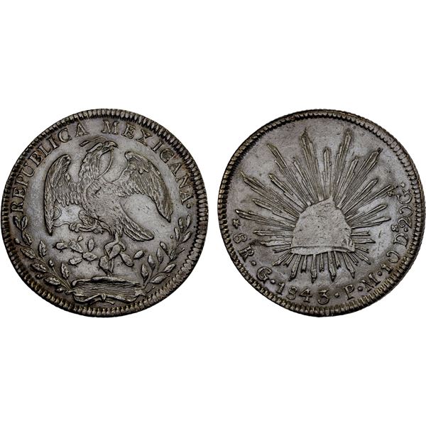 MEXICO: Republic, AR 8 reales (26.97g), Guanajuato, 1843-Go, XF