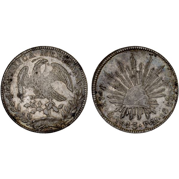 MEXICO: Republic, AR 8 reales (26.89g), Guanajuato, 1843-Go, XF