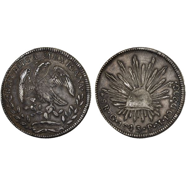 MEXICO: Republic, AR 8 reales (26.86g), Guanajuato, 1843-Go, VF-XF