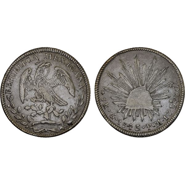 MEXICO: Republic, AR 8 reales (26.84g), Guanajuato, 1843-Go, Choice VF