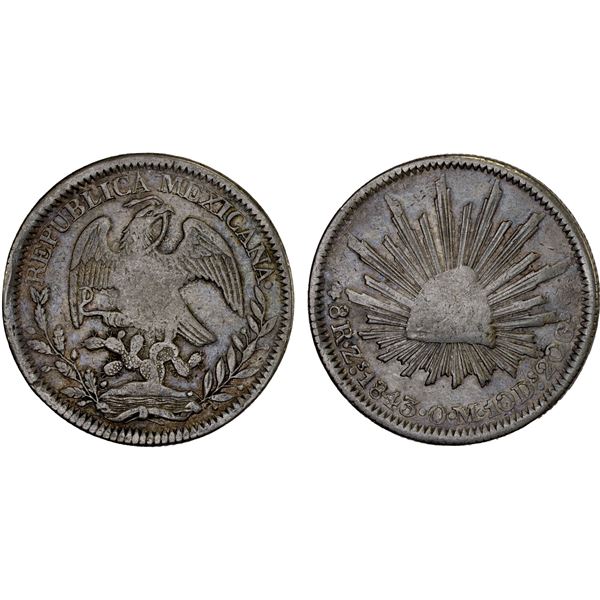 MEXICO: Republic, AR 8 reales (26.66g), Zacatecas, 1843-Zs, Choice VF