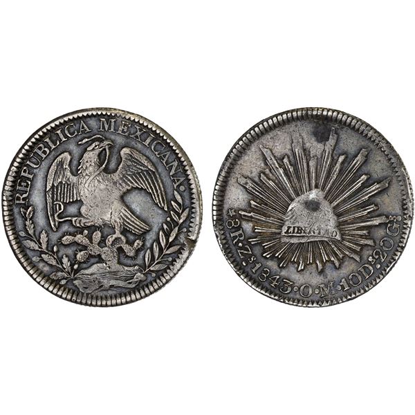 MEXICO: Republic, AR 8 reales (26.96g), Zacatecas, 1843-Zs, VF
