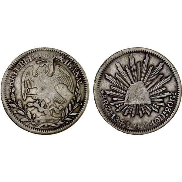 MEXICO: Republic, AR 8 reales (26.96g), Zacatecas, 1843-Zs, F-VF