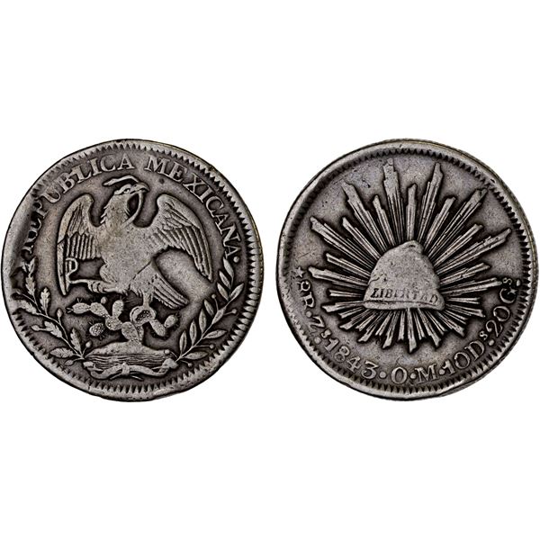 MEXICO: Republic, AR 8 reales (26.69g), Zacatecas, 1843-Zs, F-VF