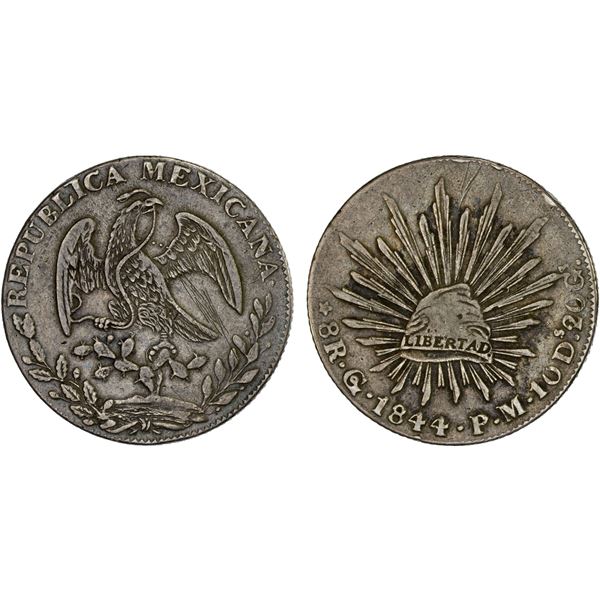MEXICO: Republic, AR 8 reales (27.02g), Guanajuato, 1844-Go, VF
