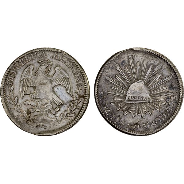 MEXICO: Republic, AR 8 reales (26.91g), Zacatecas, 1844-Zs, Choice VF