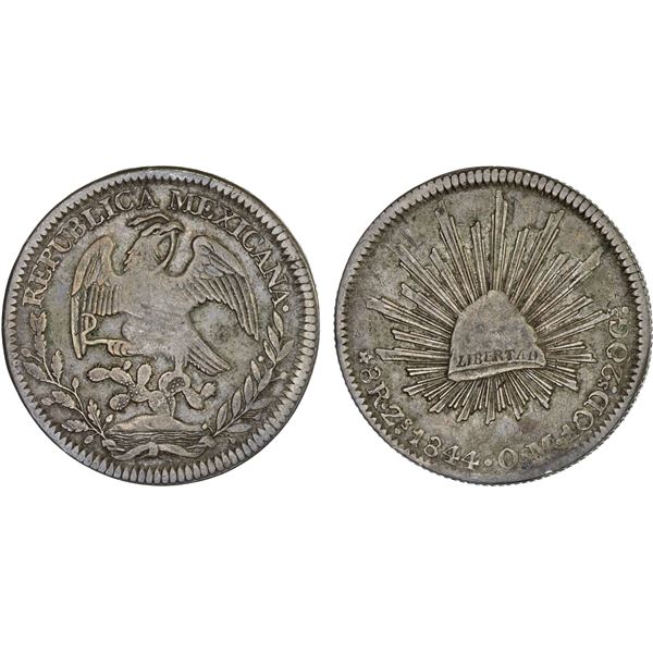 MEXICO: Republic, AR 8 reales (26.93g), Zacatecas, 1844-Zs, Fine