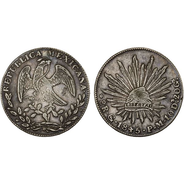 MEXICO: Republic, AR 8 reales (26.82g), Guanajuato, 1845-Go, VF