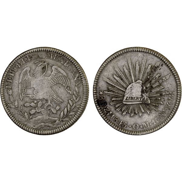 MEXICO: Republic, AR 8 reales (26.82g), Zacatecas, 1845-Zs, Choice VF