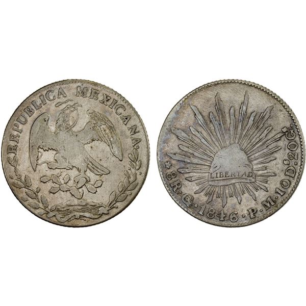 MEXICO: Republic, AR 8 reales (26.66g), Guanajuato, 1846-Go, F-VF