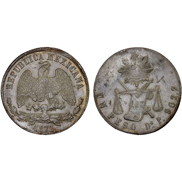 MEXICO: Republic, AR peso, 1871-Do, Choice XF
