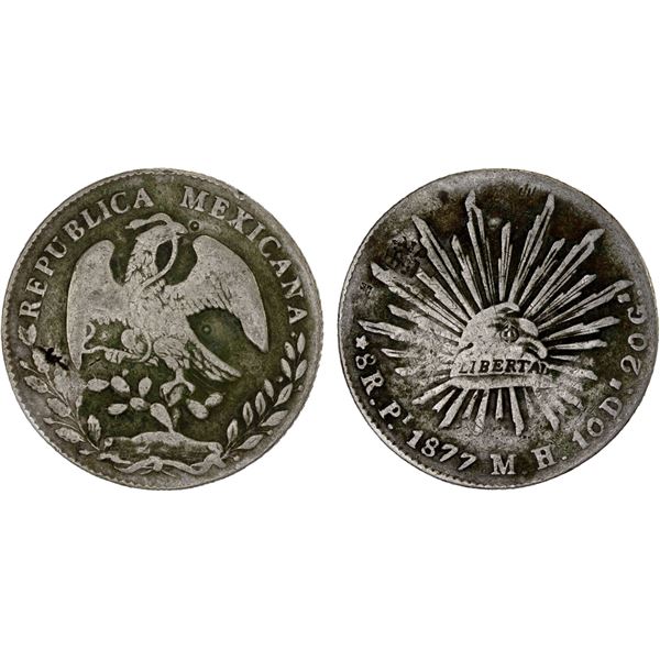 MEXICO: Republic, AR 8 reales (26.84g), San Luis Potosi, 1877-Pi, VG-F