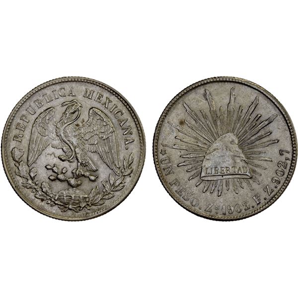 MEXICO: Republic, AR peso, 1903/2-Zs, AU