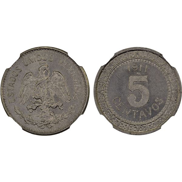 MEXICO: Estados Unidos, 5 centavos, 1911-M, NGC MS64