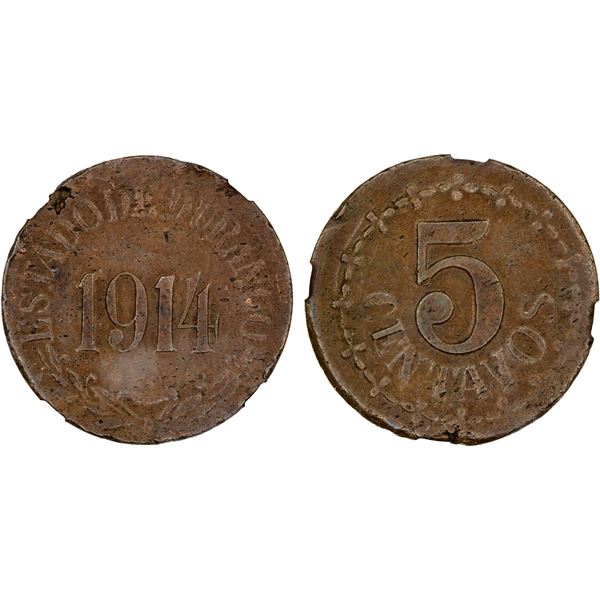 MEXICO: Revolutionary Issue, AE 5 centavos, Durango, 1914, NGC AU50 BN