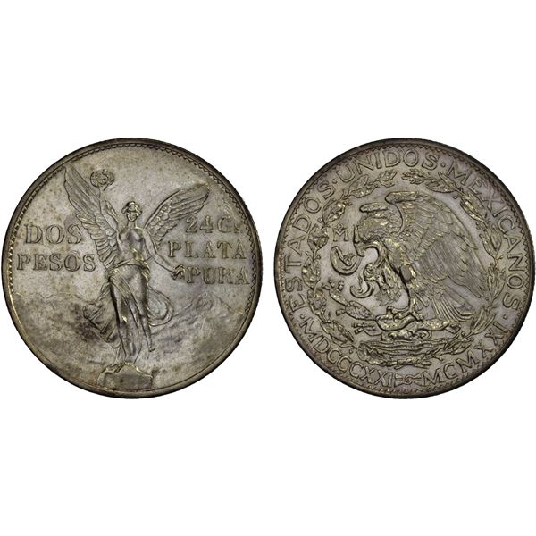 MEXICO: Estados Unidos, AR 2 pesos, 1921-Mo, Choice XF