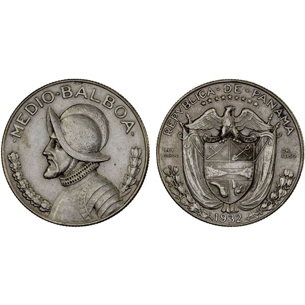 PANAMA: Republic, AR 1/2 balboa, 1932, XF