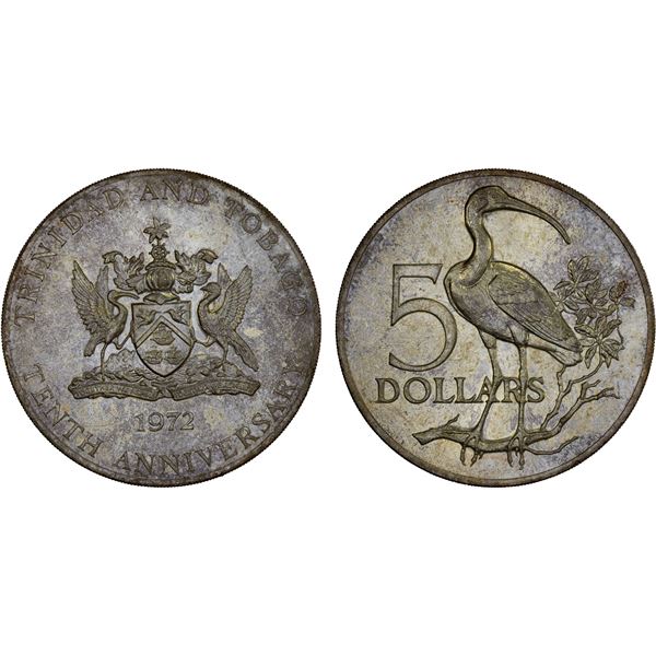 TRINIDAD & TOBAGO: AR 5 dollars, 1972, Unc