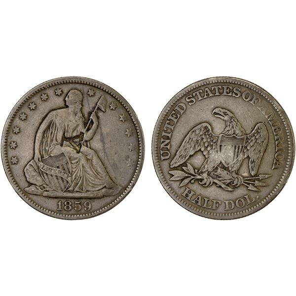 UNITED STATES: AR 1/2 dollar, 1859, F-VF