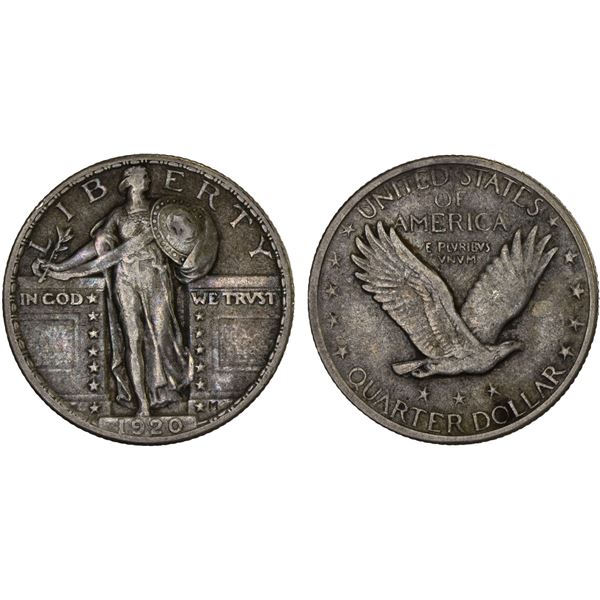 UNITED STATES:  AR 25 cents, 1920, VF