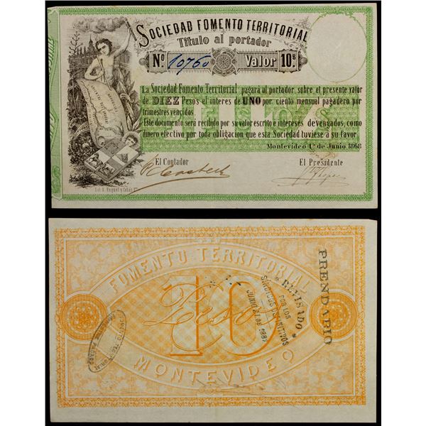 URUGUAY: Republic, 10 pesos, 1.6.1868, XF