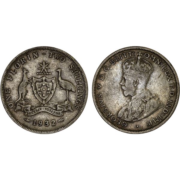 AUSTRALIA: George V, 1910-1936, AR florin, 1932, Fine