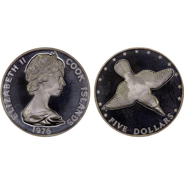 COOK ISLANDS: Elizabeth II, 1952-2022, AR 5 dollars, 1976, Proof