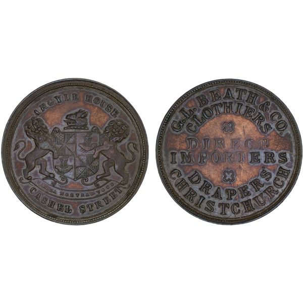 NEW ZEALAND: AE penny token, ND (1860's), XF