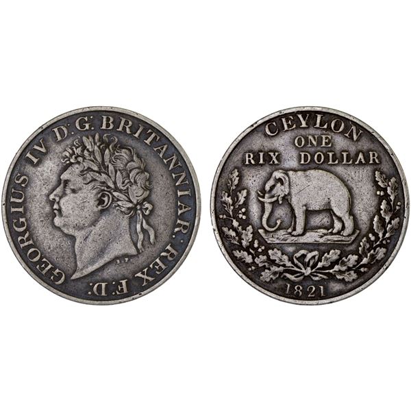 CEYLON: George IV, 1820-1830, AR rixdollar, 1821, Fine