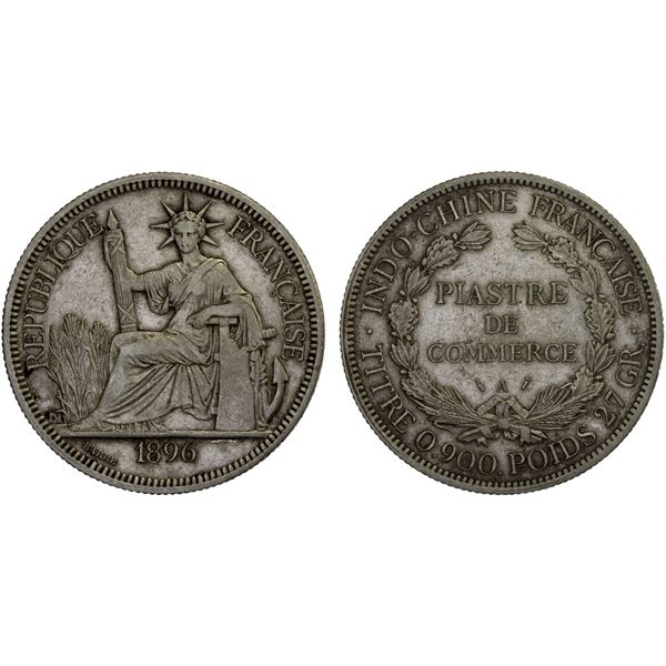 FRENCH INDOCHINA: AR piastre, 1896-A, VF-XF