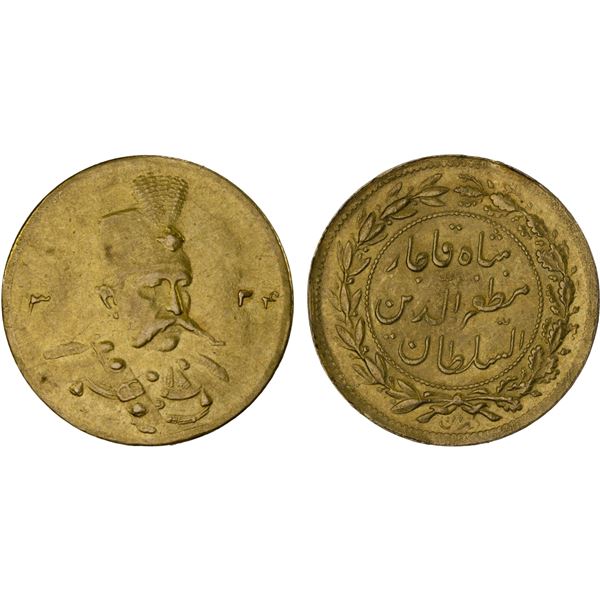 IRAN: Muzaffar al-Din Shah, 1896-1907, AV 5000 dinars (1/2 toman) (1.45g), Tehran, AH1324, Unc