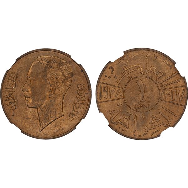 IRAQ: Ghazi I, 1933-1939, AE fils, 1938/AH1357, NGC MS65 RB