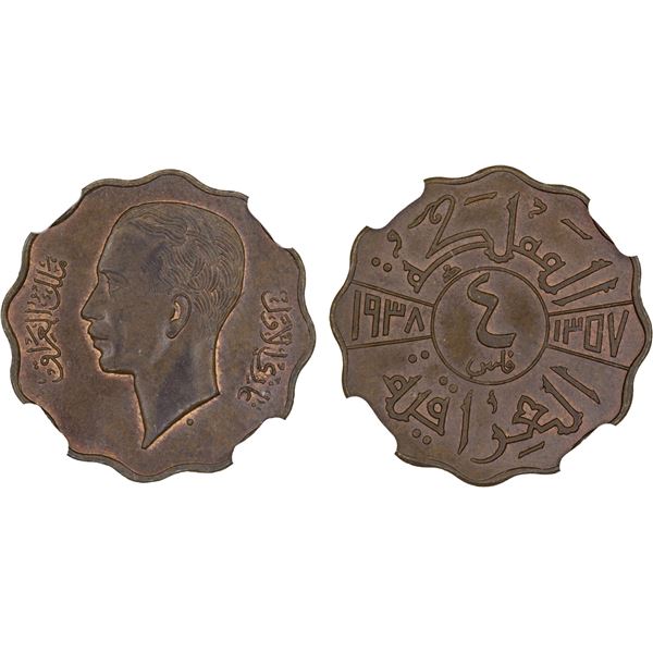 IRAQ: Ghazi I, 1933-1939, AE 4 fils, 1938/AH1357, NGC MS63 BN
